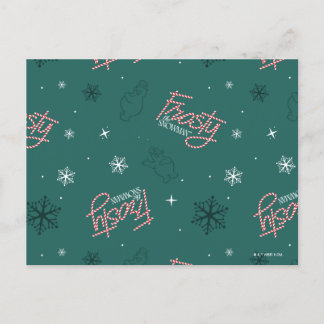 Frosty the Snowman Green Snowflake Pattern Holiday Postcard