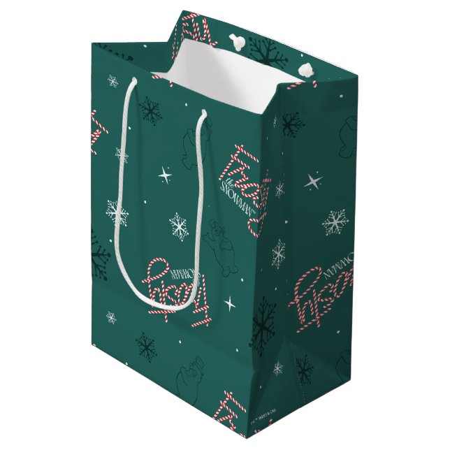 Frosty the Snowman Green Snowflake Pattern Medium Gift Bag (Front Angled)
