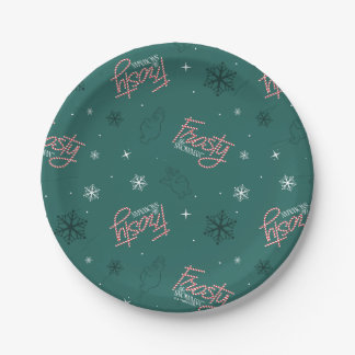 Frosty the Snowman Green Snowflake Pattern Paper Plate