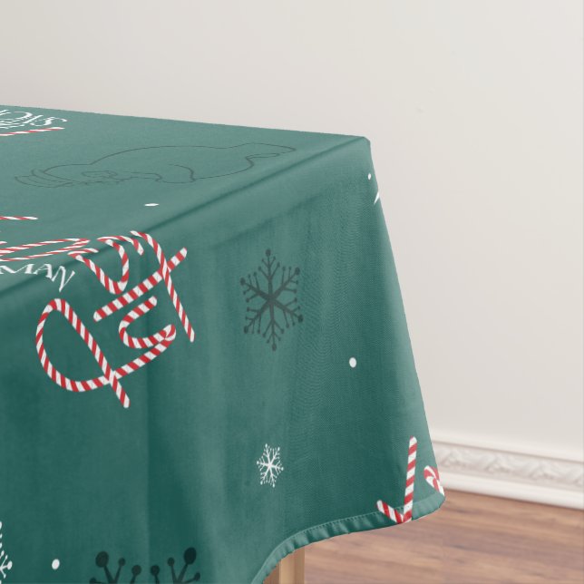 Frosty the Snowman Green Snowflake Pattern Tablecloth (In Situ)