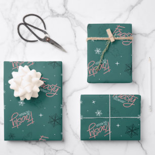 Frosty the Snowman Green Snowflake Pattern Wrapping Paper Sheet