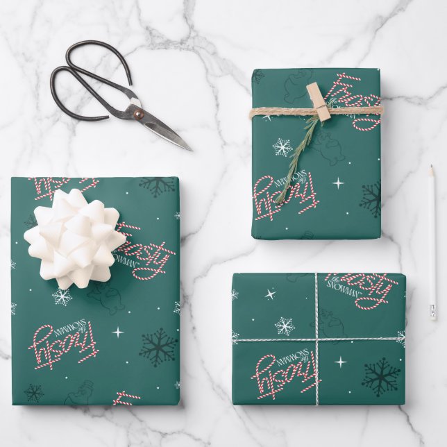 Frosty the Snowman Green Snowflake Pattern Wrapping Paper Sheet (Front)