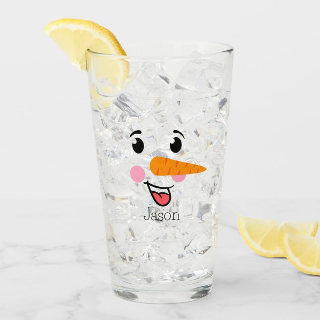 Frosty the Snowman Happy Face Glass (Front Ice)
