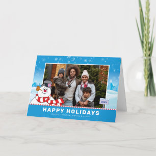 Frosty The Snowman   Happy Holidays Family Photo  Holiday Card