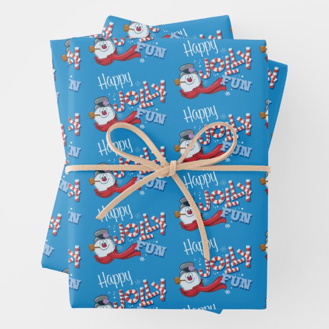 Frosty the Snowman™ | Happy Jolly Fun Wrapping Paper Sheet (In situ)