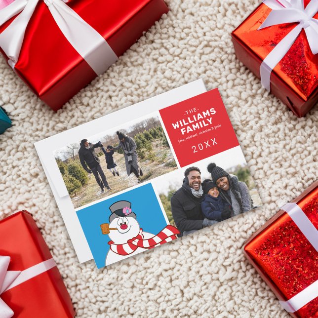 Frosty The Snowman Holiday Family Photo Collage Card (Card with presents)