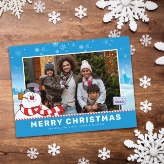 Frosty The Snowman | Merry Christmas Family Photo  Holiday Postcard