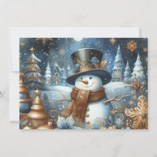 Frosty the snowman whimsical blue Christmas Holiday Card