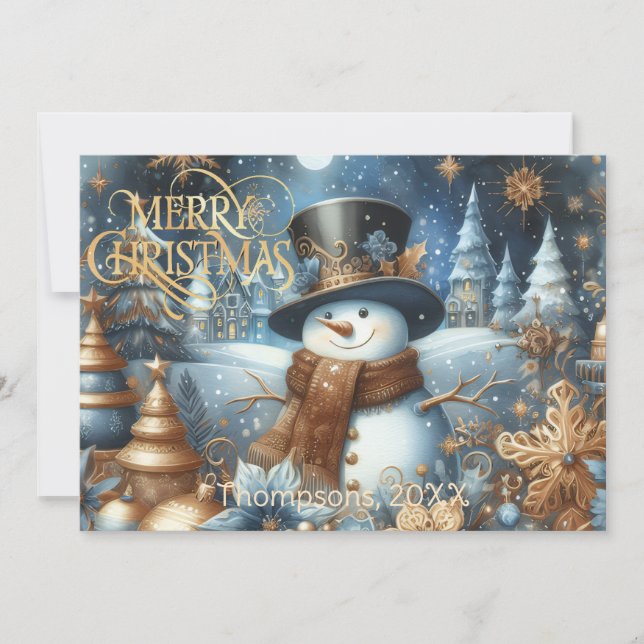 Frosty the snowman whimsical editable Christmas Holiday Card (Front)
