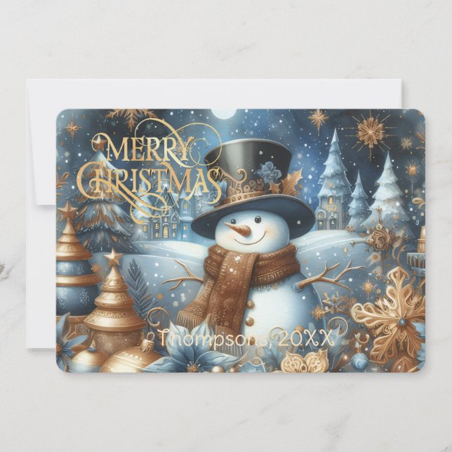 Frosty the snowman whimsical editable Christmas Holiday Card (Front)