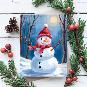 Frosty the Snowman Winter Watercolor Painting Holiday Postcard