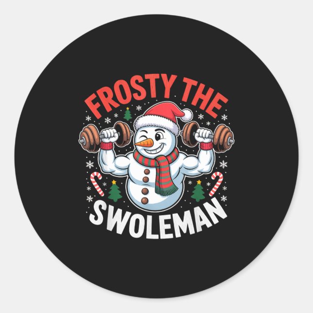 Frosty The Swoleman Funny Gym Swole Bro Snowman  Classic Round Sticker (Front)