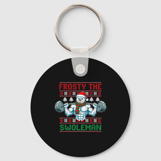 Frosty The Swoleman Ugly Christmas Sweater Funny S Key Ring (Front)
