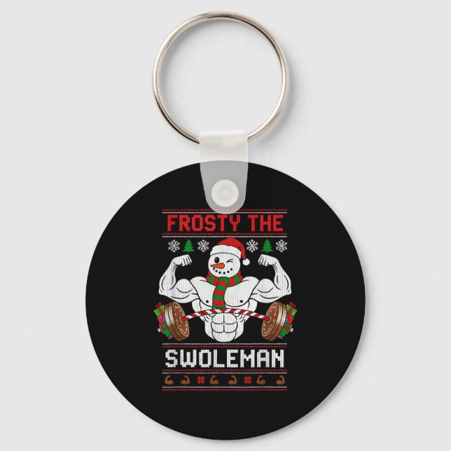 Frosty The Swoleman Ugly Christmas Sweater Funny X Key Ring (Front)