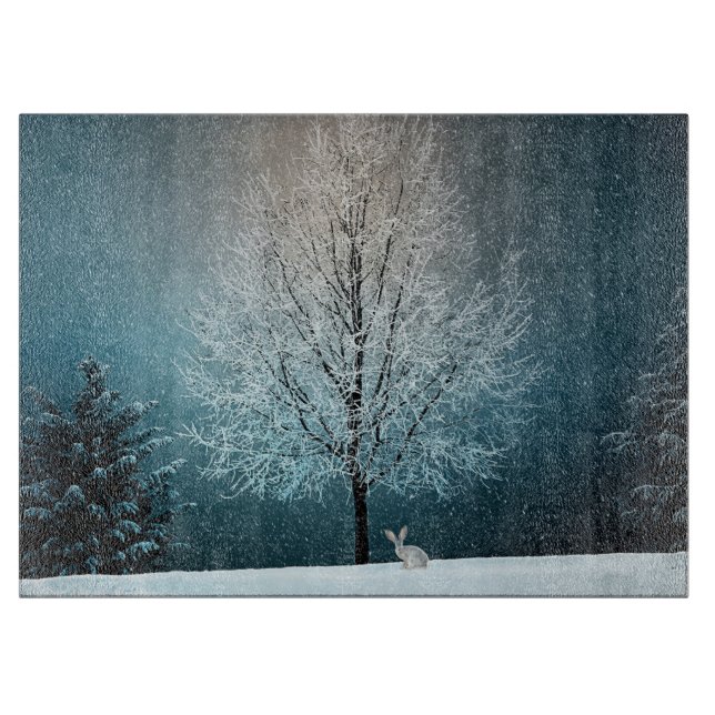 Frosty tree in the evening cutting board (Front)