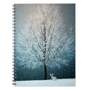 Frosty tree in the evening notebook