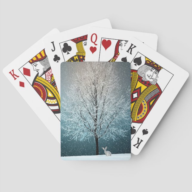 Frosty tree in the evening playing cards (Back)