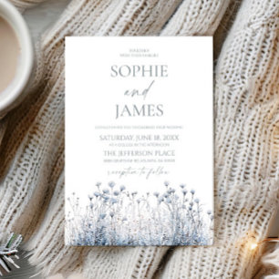 Frosty Winter Blue Wildflower Wild Flower Wedding Invitation