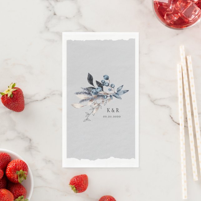 Frosty Winter Floral Monogram Wedding  Napkin (Insitu)