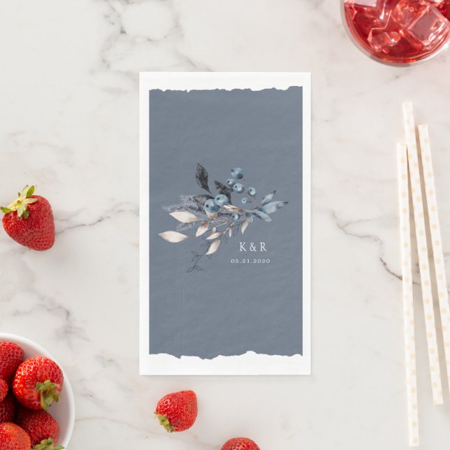 Frosty Winter Floral Monogram Wedding Napkin (Insitu)