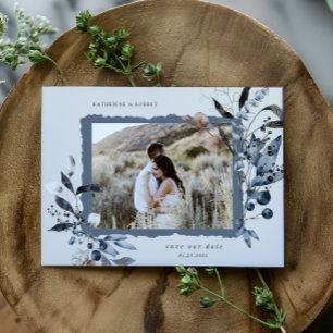 Frosty Winter Floral Save The Date Postcard