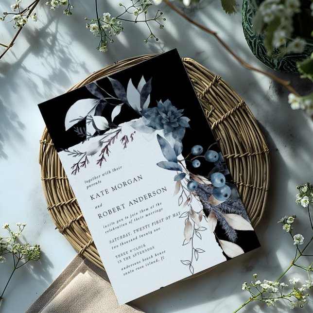 Frosty Winter Floral Wedding Invitation (Creator Uploaded)
