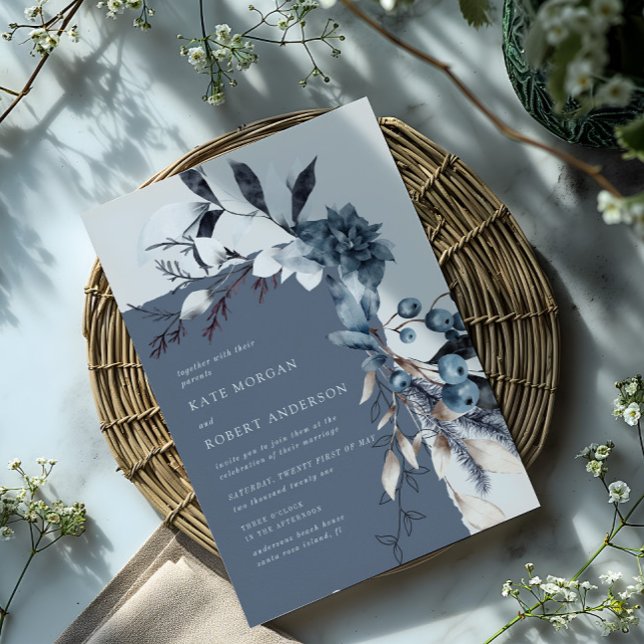Frosty Winter Floral Wedding Invitation (Creator Uploaded)