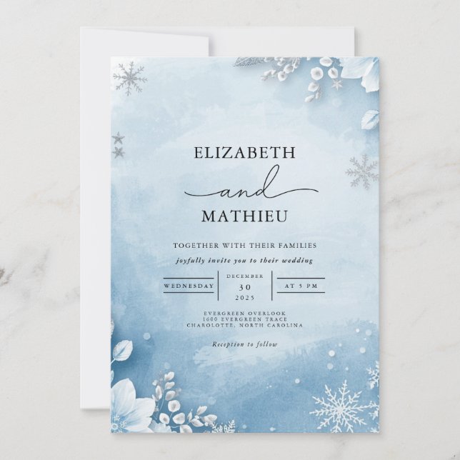 Frosty Winter Floral Wedding Invitation (Front)