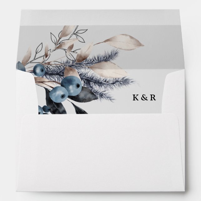 Frosty Winter Floral Wedding Pre-Addressed Envelope (Back (Bottom))