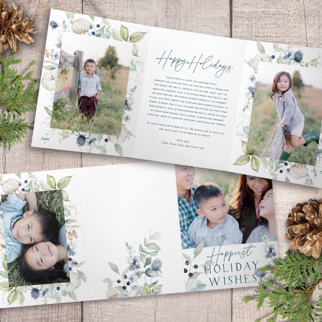  Frosty Winter Foliage Chic Christmas 4 Photo Card (Creator Uploaded)