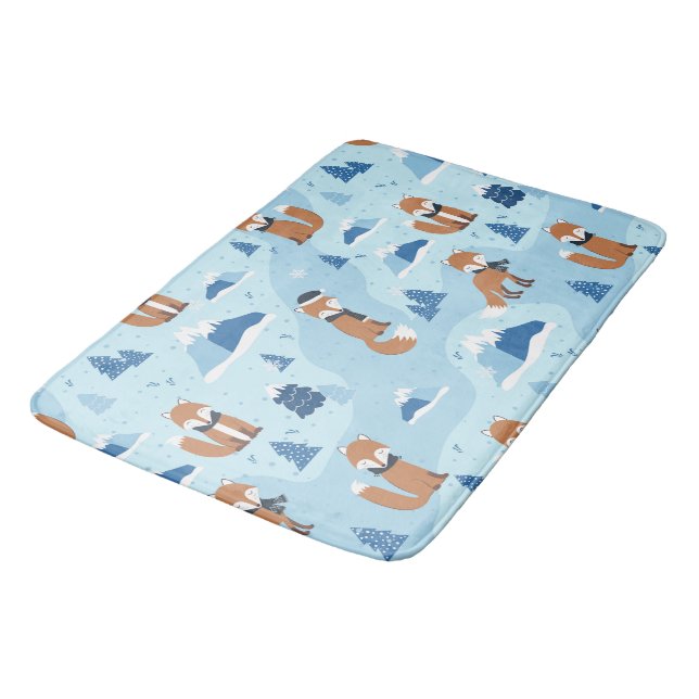 Frosty Winter Foxes Bath Mat (Angled)