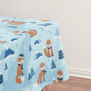 Frosty Winter Foxes Tablecloth