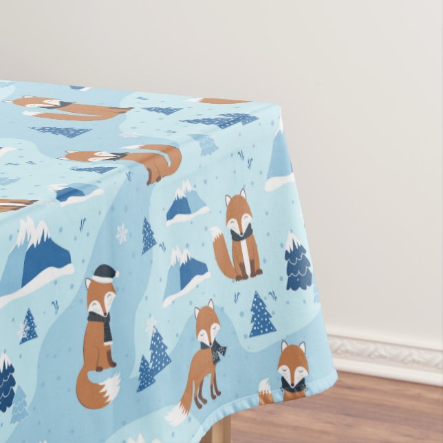 Frosty Winter Foxes Tablecloth (In Situ)