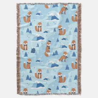Frosty Winter Foxes Throw Blanket