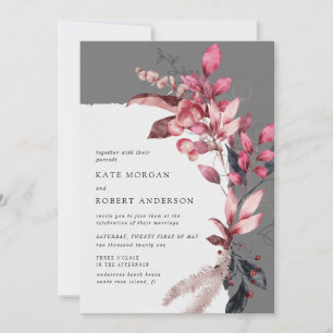 frosty winter red floral wedding invitation