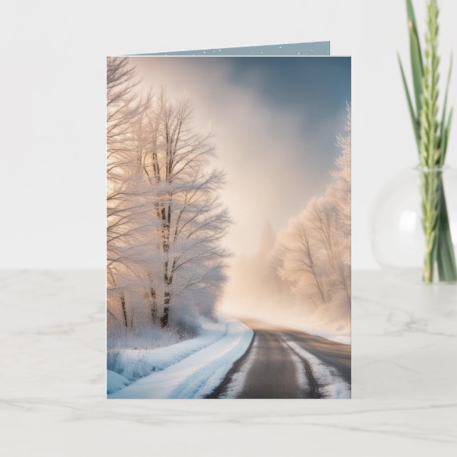 Frosty Winter Road with Sunrise Holiday Card (Front)