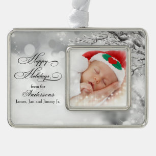 Frosty Winter Snow Personalised Photo Silver Plated Framed Ornament