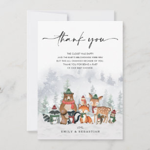 Frosty Winter Woodland Animals Forest Baby Shower Thank You Card