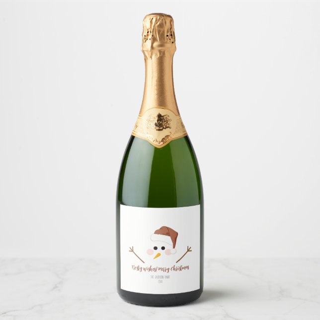 Frosty wishes! Merry Christmas Sparkling Wine Label (Front)