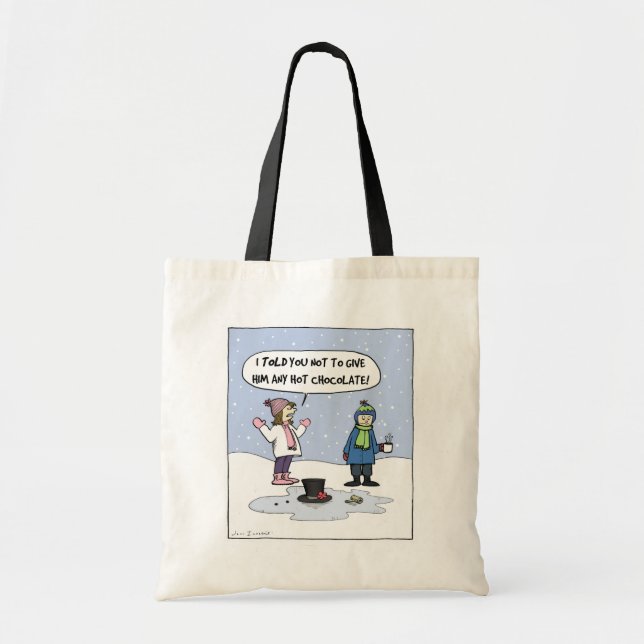 Frosty's Last Day - Funny Christmas Cartoon Tote Bag (Front)