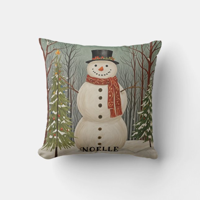 Frosty's Snowy Scene Personalised Christmas Cushion (Front)