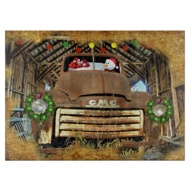 Frosty's Vintage GMC Truck Christmas Run Cutting Board (Front)