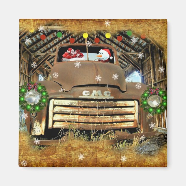 Frosty's Vintage GMC Truck Christmas Run Magnet (Front)