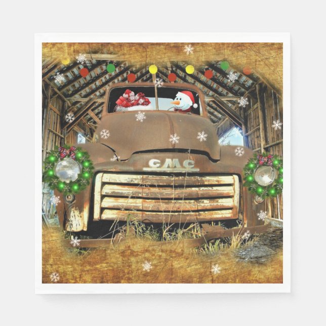 Frosty's Vintage GMC Truck Christmas Run Napkin (Front)