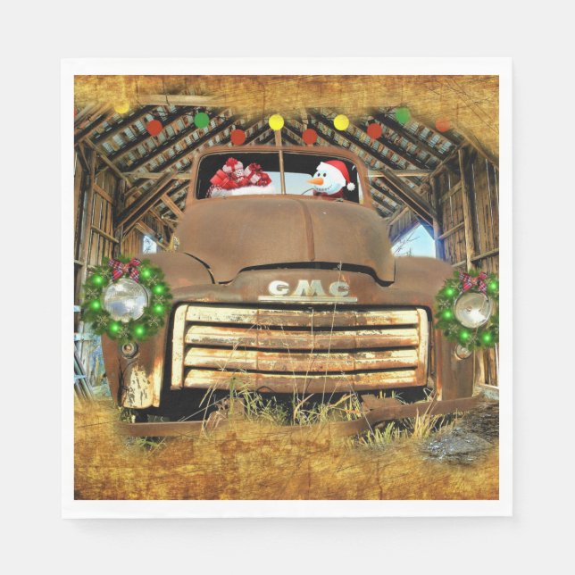 Frosty's Vintage GMC Truck Christmas Run Napkin (Front)