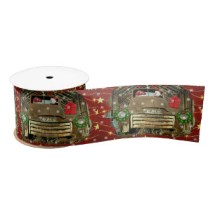 Frosty's Vintage GMC Truck Christmas Run Satin Ribbon