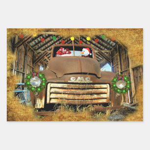 Frosty's Vintage GMC Truck Christmas Run Wrapping Paper Sheet