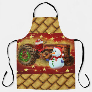 Frosty's Vintage Red Tractor Christmas Apron