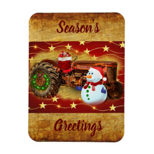 Frosty's Vintage Red Tractor Christmas Magnet