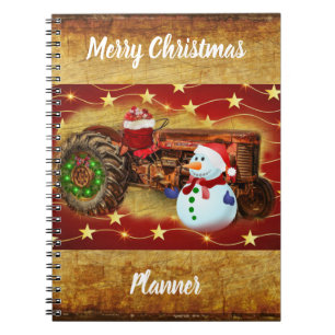 Frosty's Vintage Red Tractor Christmas Notebook